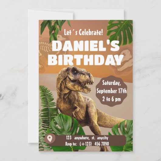 Dinosaur Jungle Kindergeburtstag Party Geschenke Einladung (Vorderseite)