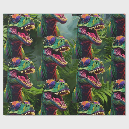 Dinosaur Jungle T Rex Jurassic Cool Geschenkpapier (Flach)