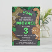 Dinosaur Jurassic Dino Kids 3. Geburtstag Party Einladung (Stehend Vorderseite)