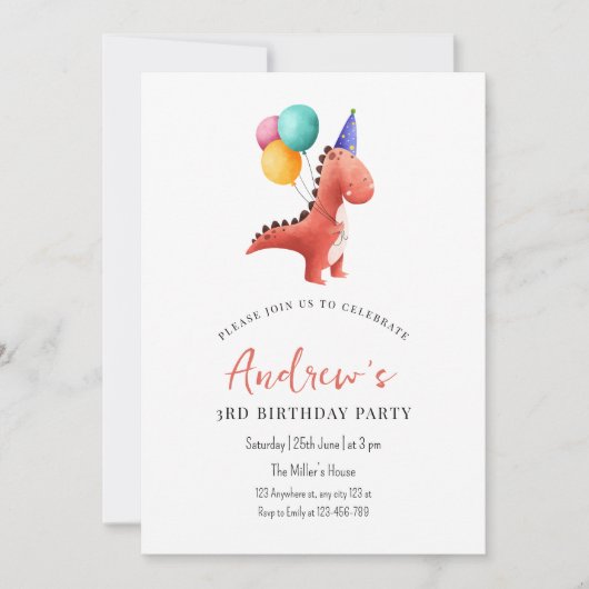 Dinosaur Jurassic Party Einladung Boys Three Rex (Vorderseite)