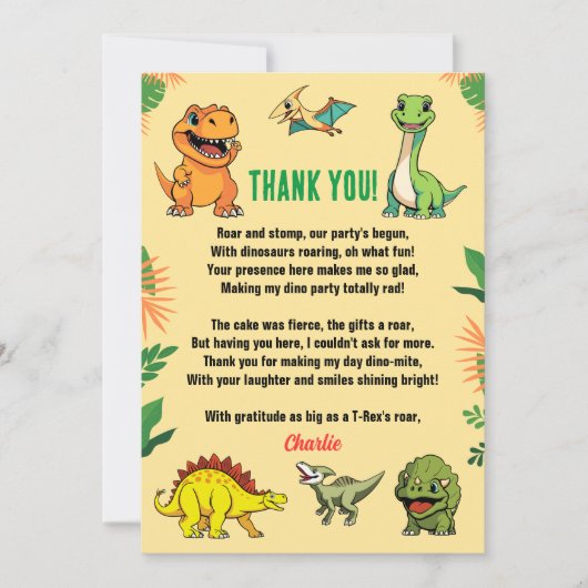 Dinosaur Jurassic Prähistorischer Niedlich Cartoon Dankeskarte (Vorderseite)