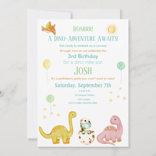 Dinosaur Kids 3. Geburtstag Einladung (Vorderseite)