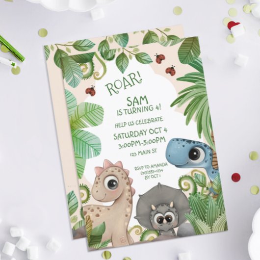Dinosaur Kids 4. Geburtstag Einladung