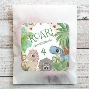 Dinosaur Kids 4. Geburtstag Quadratischer Aufkleber