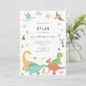 Dinosaur Kids Birthday Party Invitation Einladung (Stehend Vorderseite)
