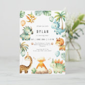 Dinosaur Kids Birthday Party Invitation Einladung (Stehend Vorderseite)