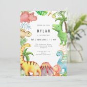 Dinosaur KIds Birthday Party Invitation Einladung (Stehend Vorderseite)