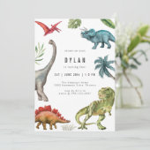 Dinosaur Kids Birthday Party Invitation Einladung (Stehend Vorderseite)