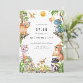 Dinosaur Kids Birthday Party Invitation Einladung (Stehend Vorderseite)
