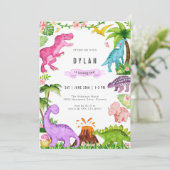 Dinosaur Kids Birthday Party Invitation Einladung (Stehend Vorderseite)