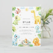Dinosaur Kids Birthday Party Invitation Einladung (Stehend Vorderseite)