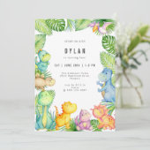 Dinosaur Kids Birthday Party Invitation Einladung (Stehend Vorderseite)