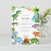 Dinosaur Kids Birthday Party Invitation Einladung (Stehend Vorderseite)