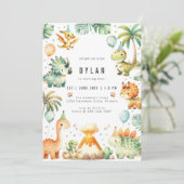 Dinosaur Kids Birthday Party Invitation Einladung (Stehend Vorderseite)