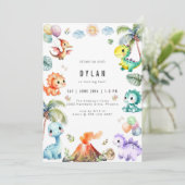 Dinosaur Kids Birthday Party Invitation Einladung (Stehend Vorderseite)