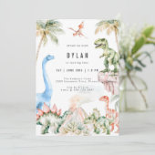 Dinosaur Kids Birthday Party Invitation Einladung (Stehend Vorderseite)