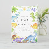 Dinosaur Kids Birthday Party Invitation Einladung (Stehend Vorderseite)