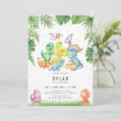 Dinosaur Kids Birthday Party Invitation Einladung (Stehend Vorderseite)