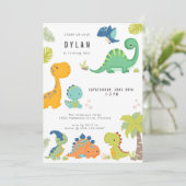 Dinosaur Kids Birthday Party Invitation Einladung (Stehend Vorderseite)