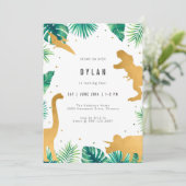 Dinosaur Kids Birthday Party Invitation Einladung (Stehend Vorderseite)