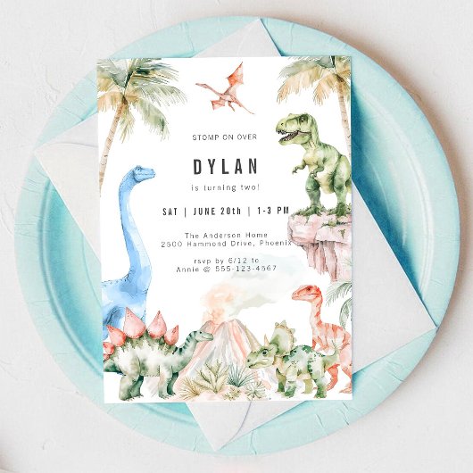 Dinosaur Kids Birthday Party Invitation Einladung