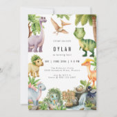 Dinosaur Kids Birthday Party Invitation Einladung (Vorderseite)