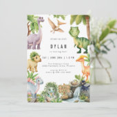 Dinosaur Kids Birthday Party Invitation Einladung (Stehend Vorderseite)