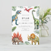 Dinosaur Kids Birthday Party Invitation Einladung (Stehend Vorderseite)