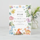 Dinosaur Kids Birthday Party Invitation Einladung (Stehend Vorderseite)