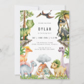 Dinosaur Kids Birthday Party Invitation Einladung (Vorderseite)