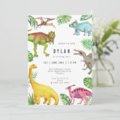 Dinosaur Kids Birthday Party Invitation Einladung (Stehend Vorderseite)