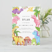 Dinosaur Kids Birthday Party Invitation Einladung (Stehend Vorderseite)