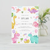 Dinosaur Kids Birthday Party Invitation Einladung (Stehend Vorderseite)