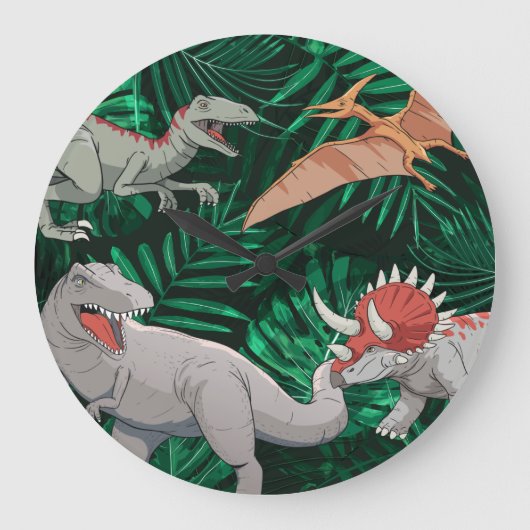 Dinosaur Kids Dino Jurassic Trex Boy Bedroom Große Wanduhr (Vorderseite)