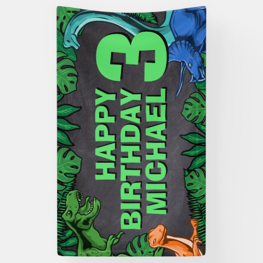 Dinosaur Kids Dino Jurassic Trex Boy Birthday Banner (Vertikal)