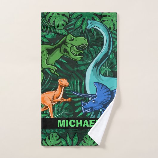 Dinosaur Kids Dino Jurassic Trex Boy individuell a Badhandtuch Set (Handtuch)