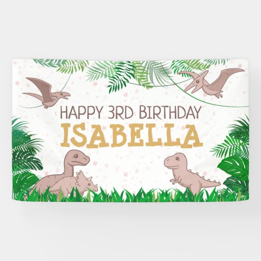 Dinosaur Kids Dino Jurassic Trex Girl Geburtstag Banner (Horizontal)