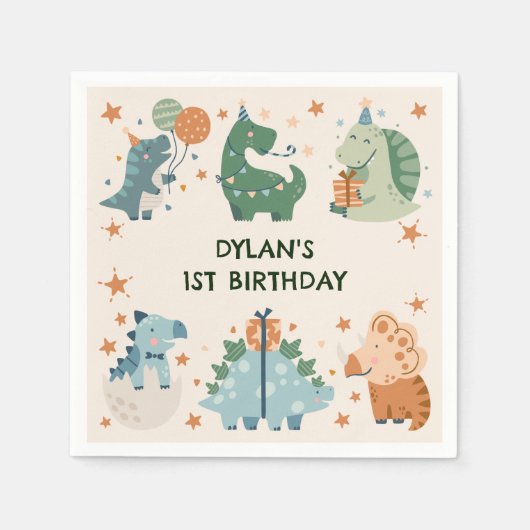 Dinosaur Kids Geburtstagsparty Serviette (Vorderseite)