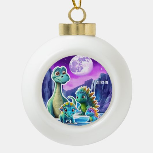 DINOSAUR KIDS ORNATIONAL PERSONALISIERT KERAMIK Kugel-Ornament (Vorderseite)