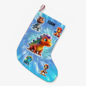 DINOSAUR KIDS PERSONALISIERT KLEINER WEIHNACHTSSTRUMPF (Vorderansicht (hängend))