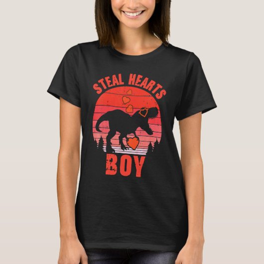 Dinosaur Kids  Steal Her Heart Valentine's Day Boy T-Shirt (Vorderseite)