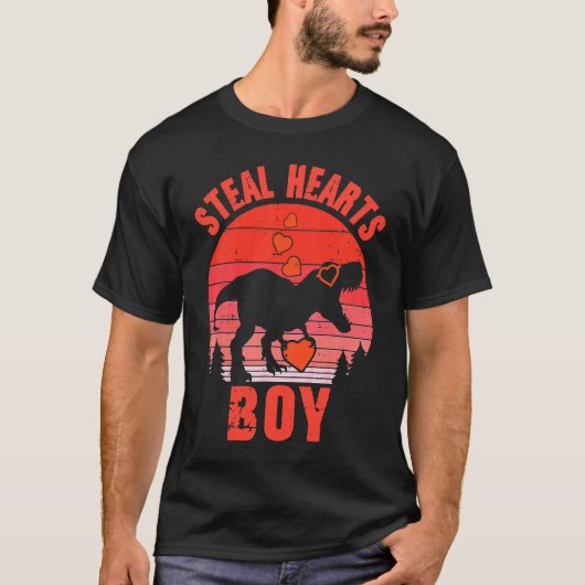 Dinosaur Kids Steal Her Heart Valentine's Day Boy T-Shirt (Vorderseite)