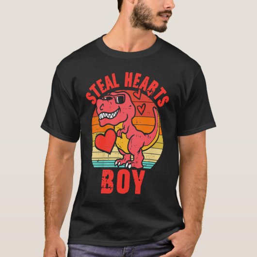 Dinosaur Kids Steal Her Heart Valentine's Day Boy T-Shirt (Vorderseite)