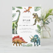 Dinosaur Kids Watercolor Birthday Invitation Einladung (Stehend Vorderseite)