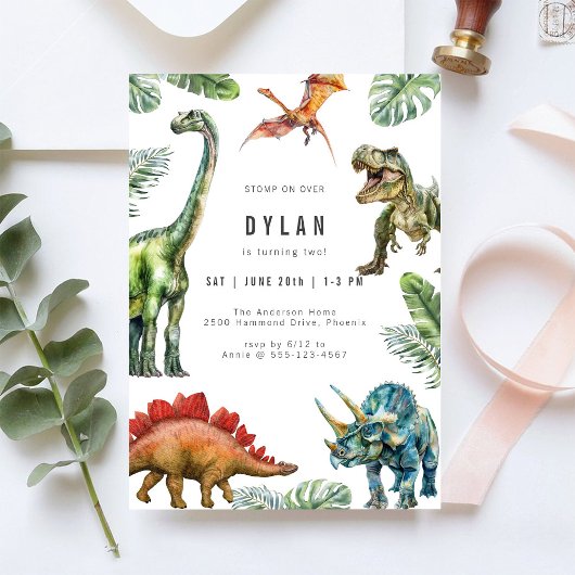 Dinosaur Kids Watercolor Birthday Invitation Einladung
