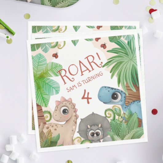 Dinosaur Kinder 4. Geburtstag Serviette