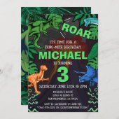 Dinosaur Kindergeburtstag Dino Trex Vulkan Einladung (Vorne/Hinten)