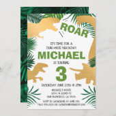 Dinosaur Kindergeburtstag Gold Dinos Trex Boy Einladung (Vorne/Hinten)