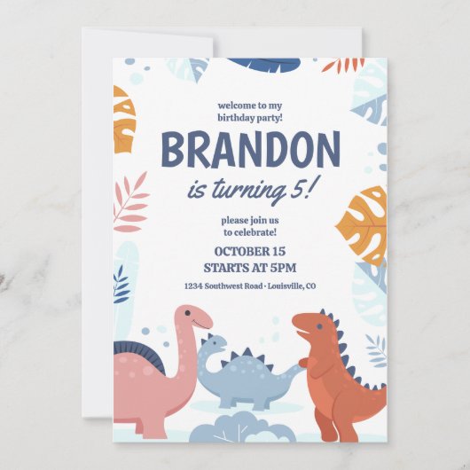 Dinosaur Kindergeburtstag Party Einladung, druckba Einladung (Vorderseite)