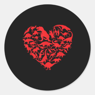 Dinosaur Love Heart Cute Valentines Day Boys Kids Runder Aufkleber